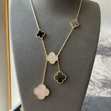 clover 6 motifs necklace 925 silver gold plated mother of pearl onyx