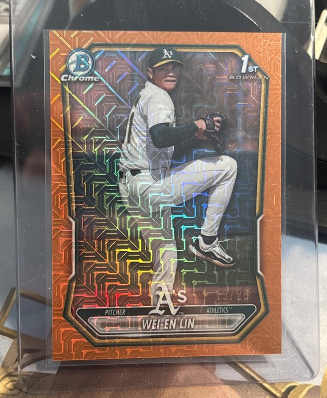 2026 Bowman 1st Chrome Wei-En Lin Orange Mojo Refractor Athletics Numbered 13/25