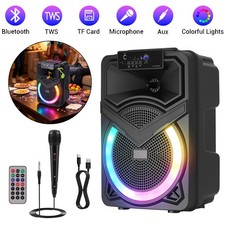 Mini 8" Portable Bluetooth Party Speaker RGB TWS AUX Mic FM Karaoke Rechargeable