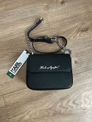 Karl Lagerfeld / Pepple Tasche Schwarz Leder Look mit Kette   Neu mit Etikett