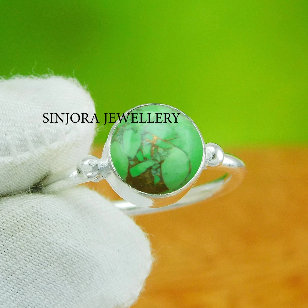 Anello Argento 925 Con Turchese Naturale | Tre Pietre Ovali | Fatto A Mano India | MO5262