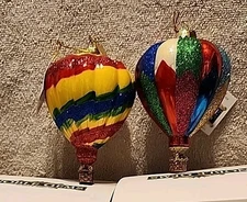 Kurt Adler Noble Gems Hot Air Balloon Christmas Ornaments, Assorted (2 Pack)