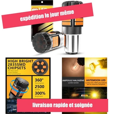 ANTEMOON Ampoules LED P21W 1157 BAY15D 12/24V Orange 2 pièces - Photo 1/4
