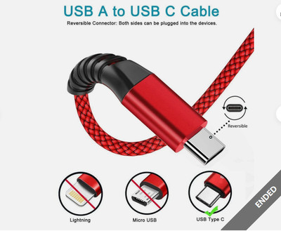 Brand New Braided RED USB to Type-C Fast Charging Data SYNC Charger Cable Cord2M