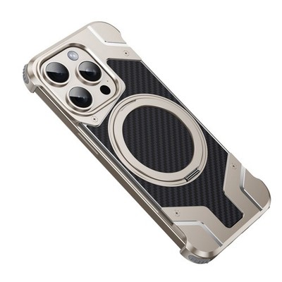 For iPhone 14 Plus 15 16 Pro Max Carbon Fibre+Aluminium Magnetic Ring Stand Case