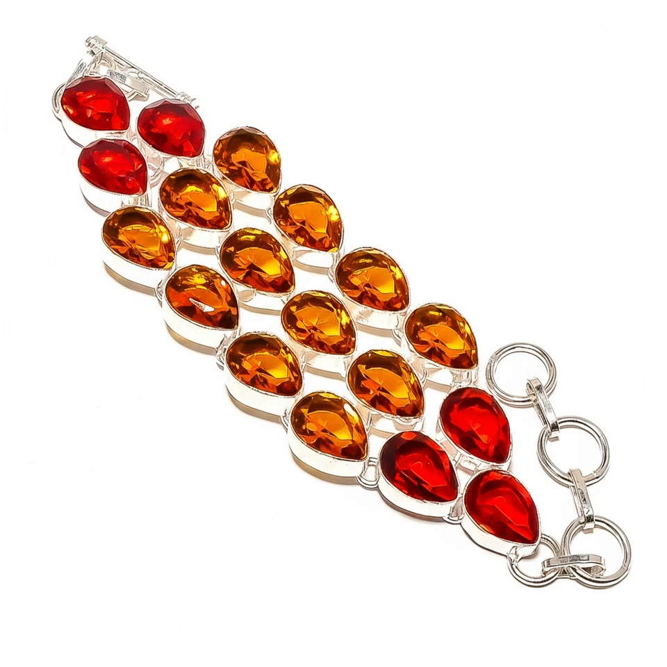 Attraktive Quarz Edelstein Kette Armband 925 Sterling Silber für Damen