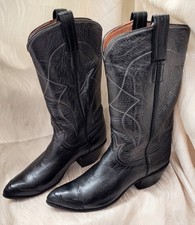 Tony Lama Black Leather Cowgirl Boots 6.5 B Alligator Wingtips, Black Label, Vtg
