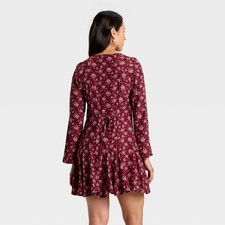 Women's Bell Long Sleeve Godet Mini A-Line Dress - Universal Thread Burgundy