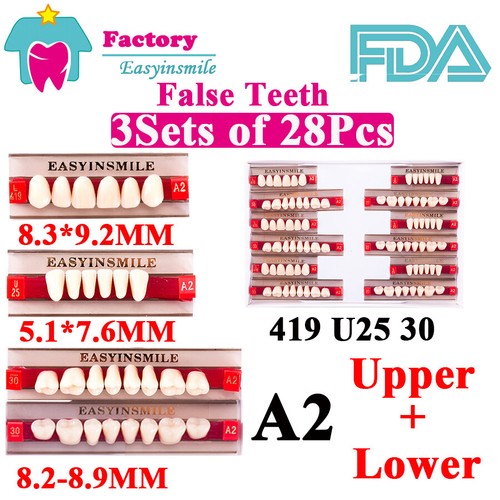 84Pcs A2 Dental Acrylic Resin Denture False Teeth Upper Lower Full Set Shade DIY - Picture 1 of 3