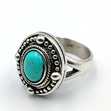 Vintage B Sterling Silver 925 Turquoise Cabochon Southwestern Style Ring Sz 8