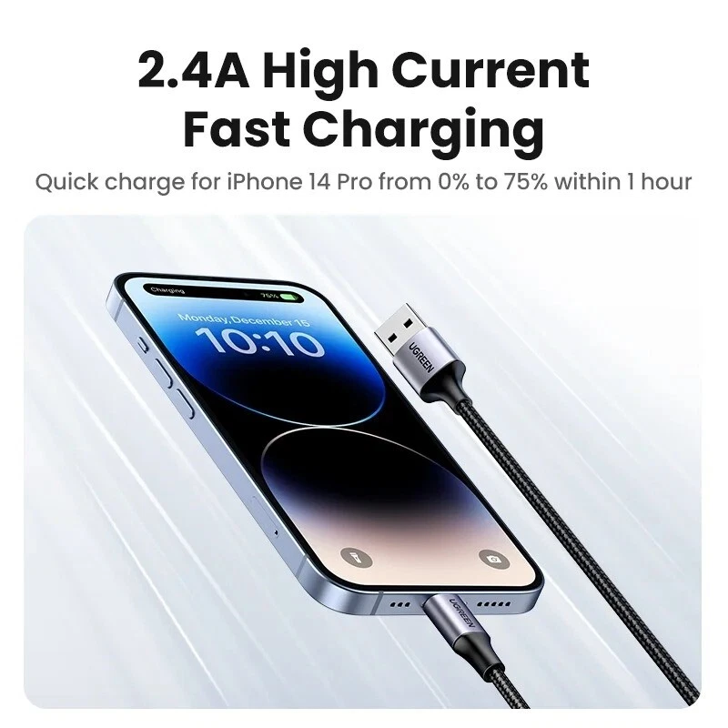 UGREEN MFi-Certified USB Lightning Cable 2.4A Fast Charging For iPhone 14 13 12 - Image 3 of 4