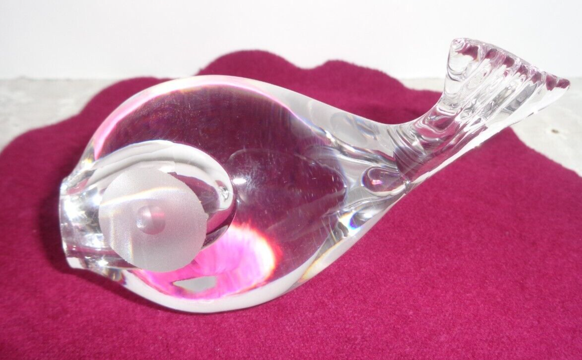 VINTAGE HADELAND OF NORWAY CRYSTAL GLASS BLOWFISH FIGURINE-SIGNED on BOTTOM