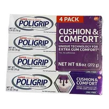4 pack POLIGRIP Cushion & Comfort Denture Adhesive Cream 2.4 oz Each sealed