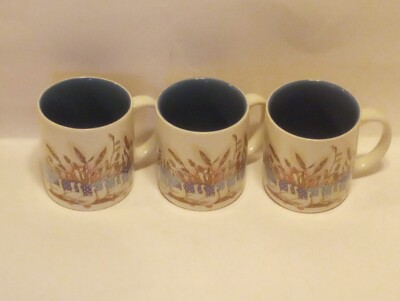 Geese in wheat field vintage coffee mug Set Of 3 Blue Teal Inside