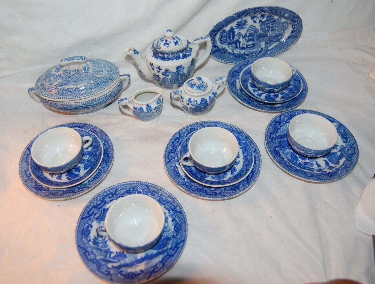  Tea “Set” Blue And White Blue Willow Child's Tea Set Vintage Blue