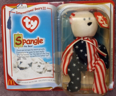 1999 SPANGLE WHITE FACE BEAR BEANIE BABY USA Flag Design In  display picture 1