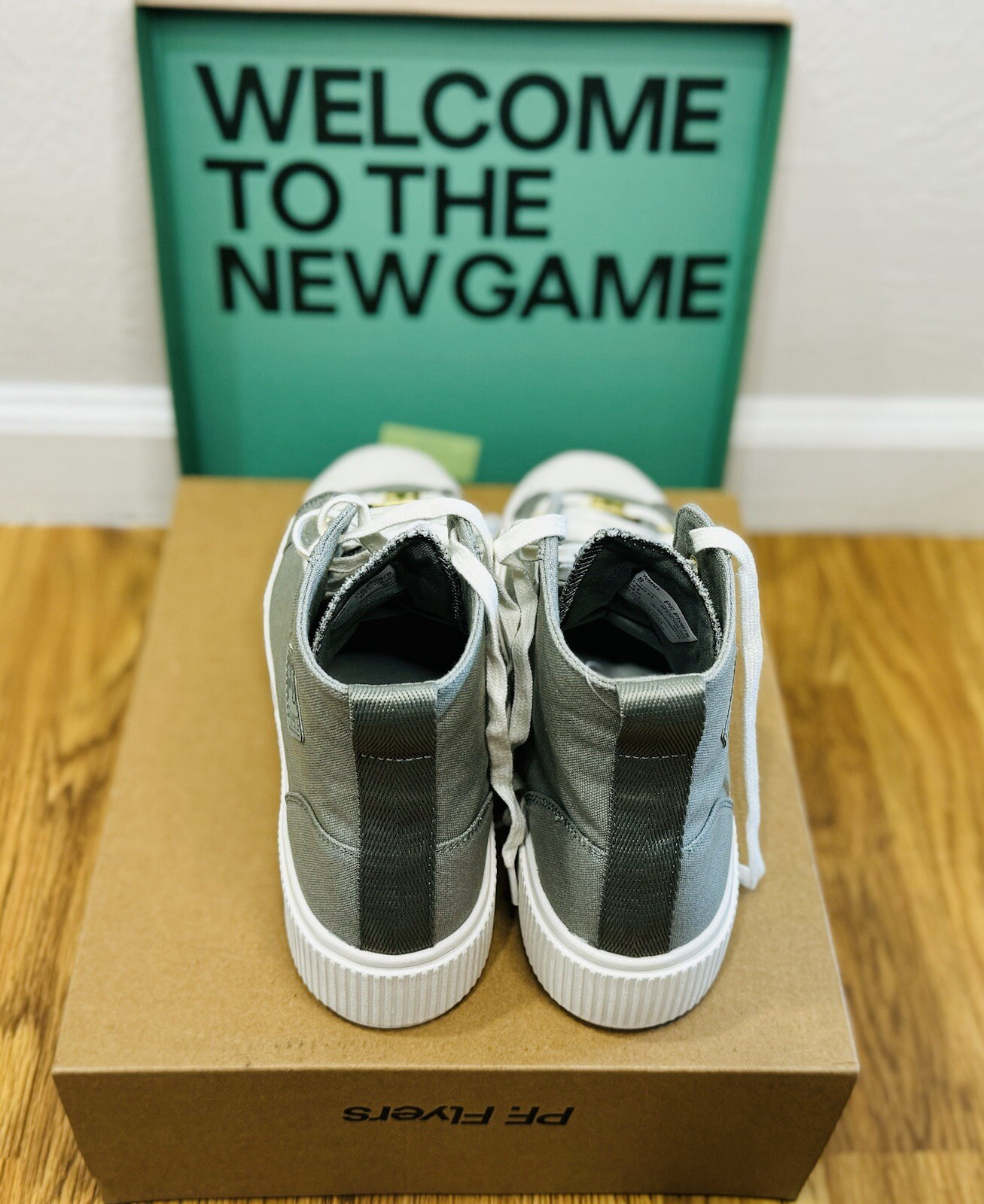 PF. Flyers Womens Allston HiTop Platform Sneakers Canvas Dried Sage Allstars 7.5