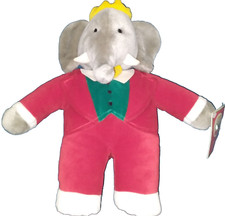 Vintage Gund Christmas BABAR The King Plush Elephant 14" 1988 Red Holiday