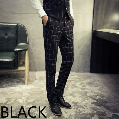 Men Tailored Trousers Suit Pants Check 