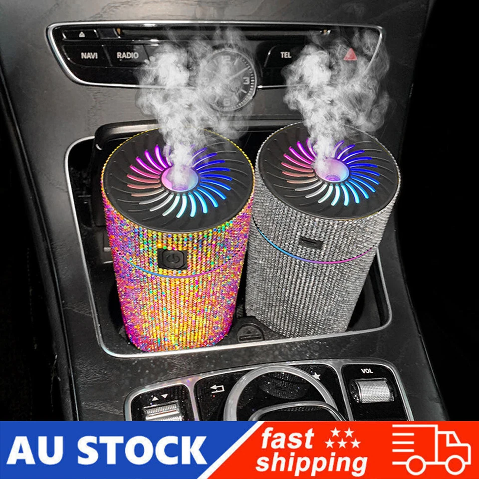 Luxury Diamond Car Humidifier LED Light Car Diffuser Auto Air Purifier Aromather