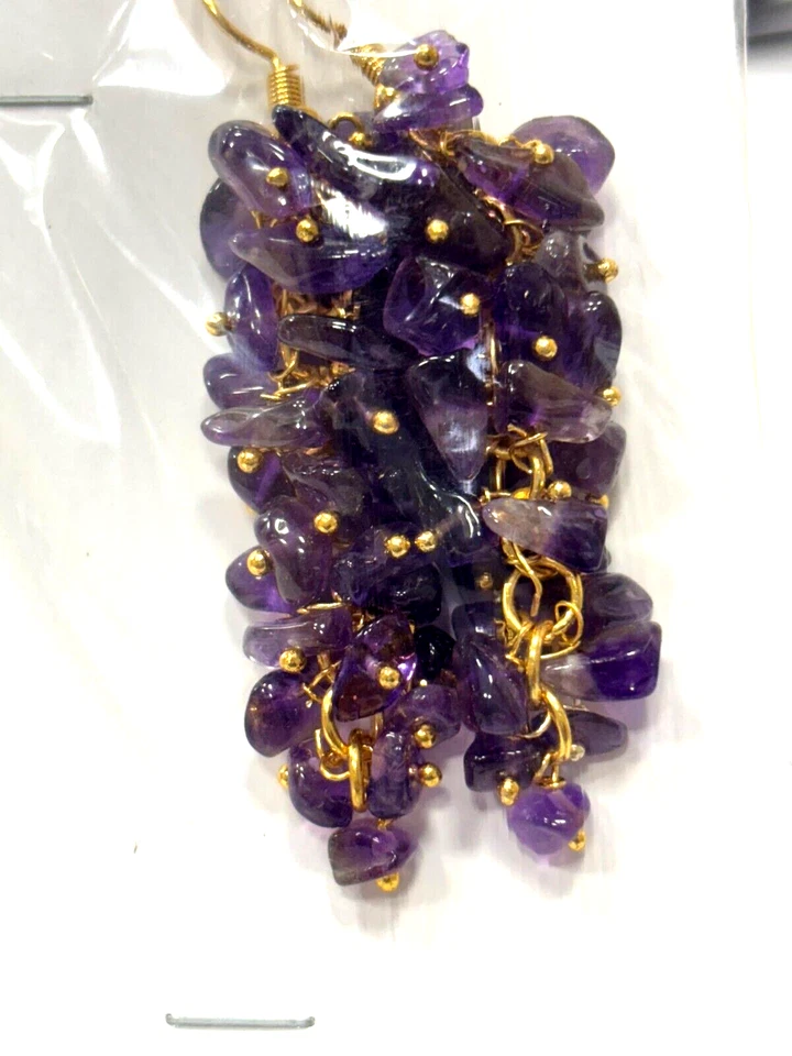 AMETHYST UNCUT CHIPS SMOOTH 4-6 MM 2.5" INCH 1 PAIR EARRING - Image 3 of 4