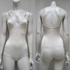 Vintage Ivory Nylon Lace Bodysuit Shaper Teddy Lingerie - Size S - EUC