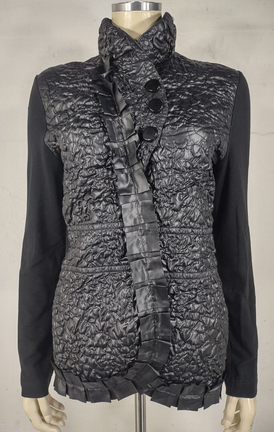 Joseph Ribkoff black textured stretchy button front jacket blouse ladies size 10