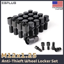 20PC M12x1.25 Black Wheel Lock Bolts Combo 28mm Shank Fit Chrysler Jeep Dodge