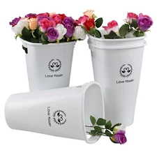 Idotry 15.75" Tall Plastic Flower Buckets with Handle White Containers, 4 Pack