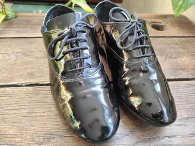 Richelieu REPETTO à Talon Composé - Cuir Vernis Noir T37 - Occasion Vintage - Talon Haut (7.6-10 Cm)