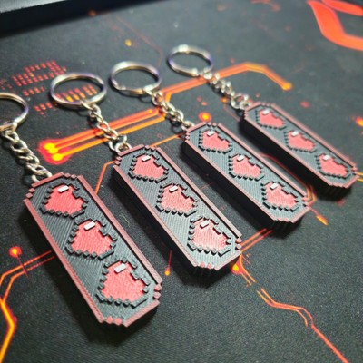 3D Printed Pixel Art Health Bar Keychain Retro Gaming Heart Meter Backpack Charm
