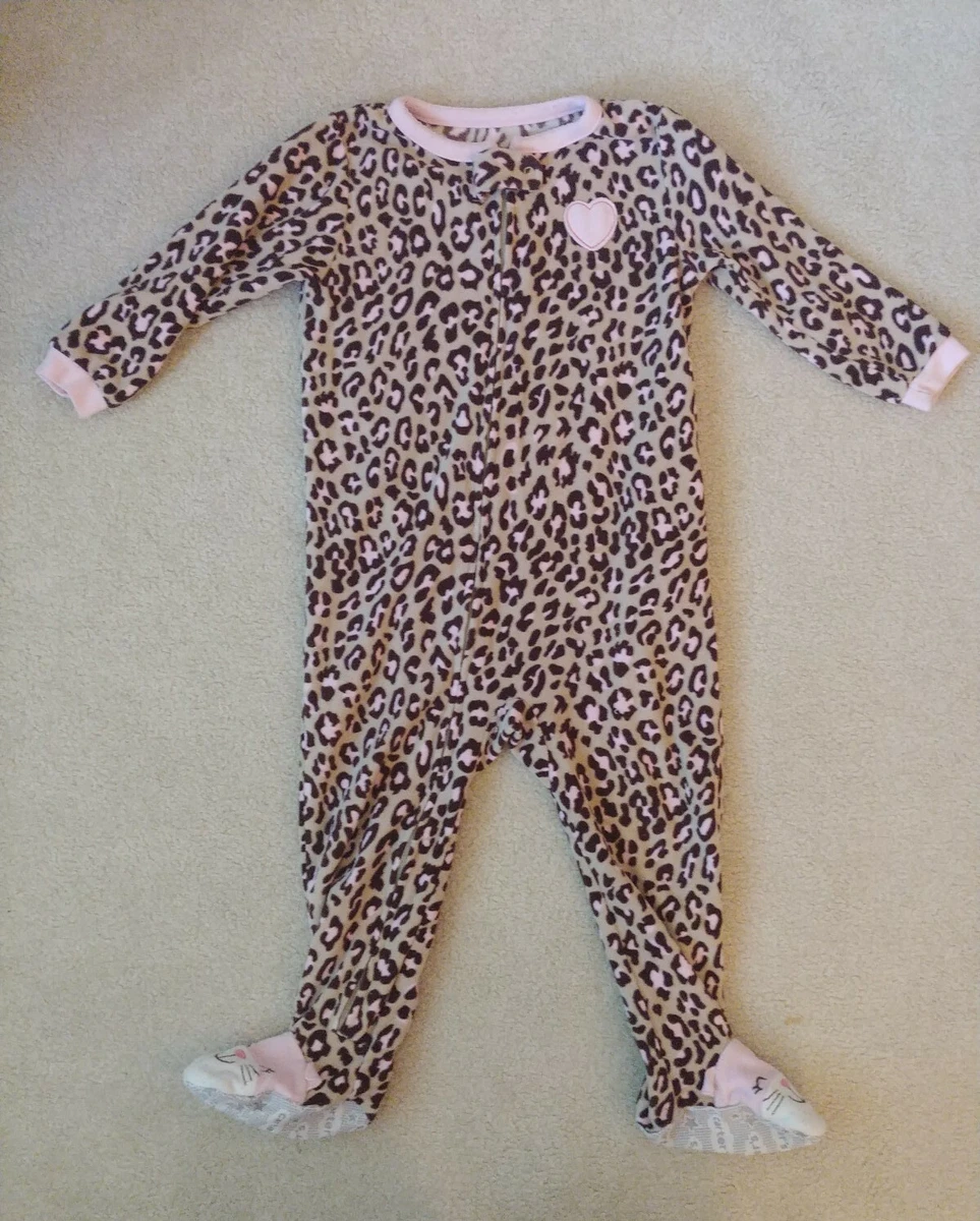 24M Carters Warm Fleece Sleeper Footed Pajama Pink Leopard Print