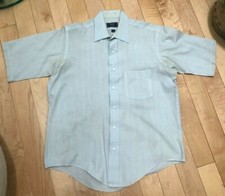 Vintage 70s Kent by Arrow Striped Shirt Mens 16 Blue Tan Rockabilly USA