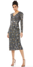 MAC DUGGAL 5472 GEO EMBELLISHED MIDI SHEATH CHARCOAL DRESS   sz 10