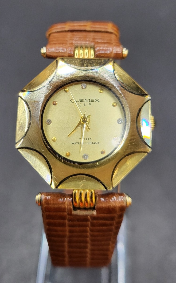 Vintage Japan Quemex VIP 18K Gold Plated Ladies 30mm Quartz Watch