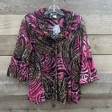 Damee Jacket Womens L Art To Wear Mesh Semi Sheer Colorful Ruffle Artsy Button