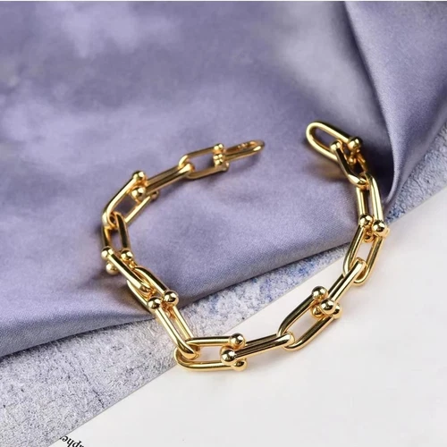 Italian 18K Solid Gold Horseshoe Link Chain Bracelet U-Shape Jewelry 7" - Picture 12 of 20