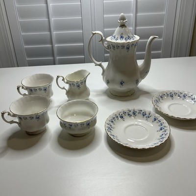 Royal Albert Memory Lane Bone China Coffee Pot w/ Lid partial set Floral England