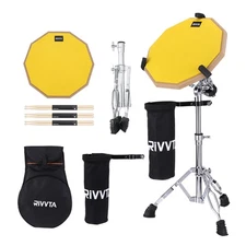 12" Practice Drum Pad with Drum Stand Drumsticks Holder Carrying Bag (Yellow)