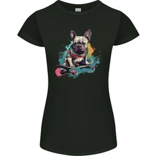Camiseta de corte pequeño A French Bulldog on a Skateboard para mujer