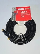 New  RCA Coaxial Cable25 Ft. Digital RG6 Connectors Black TV Video Setup