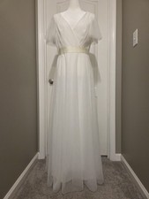 Double V-Neck Floor-Length Short Ever Pretty Sleeve Tulle Bridesmaid Dress/ 2XL