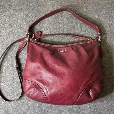 Coach Burgundy Pebbled Leather Hobo Crossbody Shoulder Bag