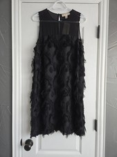 NWT Michael Kors Black Textured Fringe Mini Dress Size 12 Little Black Dress LBD