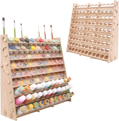 Extra Large Wooden 9-Tiers 99 Bottles' Capacity Wooden Paint Organizer & Paint B