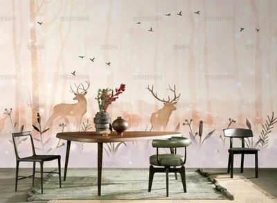 3D Nature Forest Deer Bird Self-adhesive Removeable Wallpaper Wall Mural