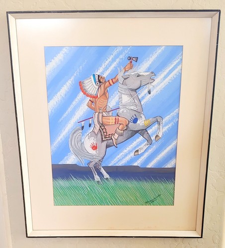 ESTATE: Original Gouache of Warrior on Horseback by Anthony Honahnie Hopi Artist