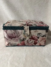 Sewing Box Easy Close 8” X 8” With Handle Pocket And Pin Cushion Crafters