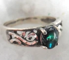Vintage Ring - STERLING SILVER FILIGREE w/BLUE STONE - SIZE 9