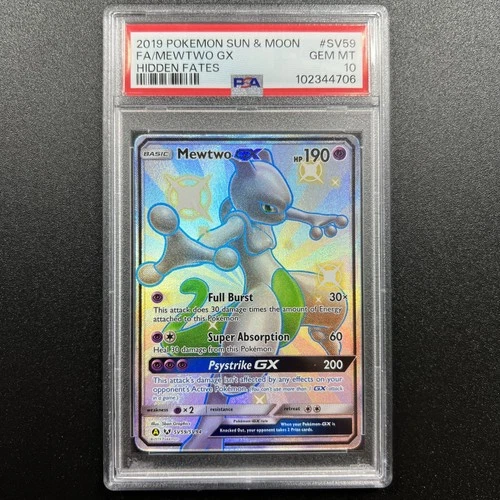 Mewtwo GX SV59/SV94 PSA 10 Shiny Holo Hidden Fates Shiny Vault Pokemon English